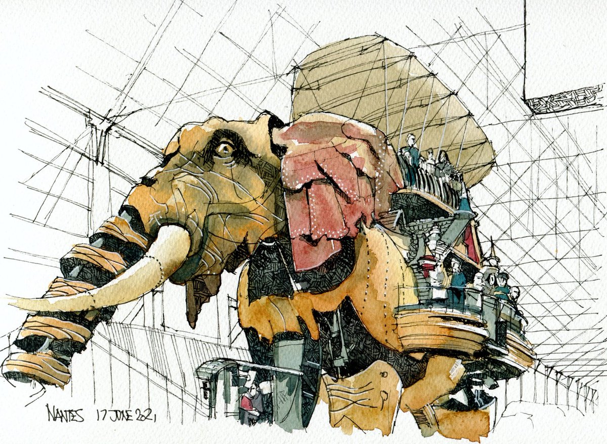 DelSale's tweet photo. Today's sketch is of Le Grand Éléphant at Les Machines de l'Île in Nantes.

The viewpoint is at what3words location surfaces.managers.brass

#inkjune  #sketchaday https://t.co/cv95t0EssA