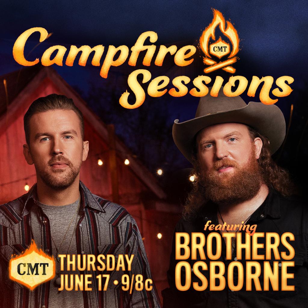 CMT's tweet image. Rock out fireside with this duo TONIGHT 🎸 @brothersosborne&apos;s #CMTCampfireSessions episode airs at 9/8c on #CMT!