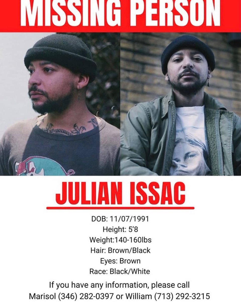 isiahcareyFOX26's tweet photo. Have you seen Julian Issac?  Family members and friends say: Julian has been missing for 48+ hours.

Cops treated it as a homicide and then dropped it to a missing persons case. Apparently he called his mom around 1am saying he was being chased and someone was trying to him. https://t.co/eXPKngAlPI