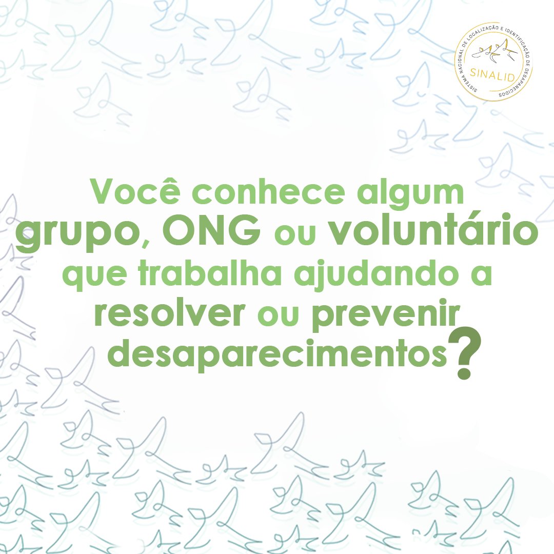 OficialSinalid's tweet photo. Conta pra gente sobre grupos e voluntários que trabalham no seu estado para resolver e ajudar a prevenir desaparecimentos.

Marque aqui pra gente conhecer! 

#redes #sinalid #plid #voluntarios #desaparecimento #prevencao #servidorpublico #colabore https://t.co/14m98iU58W