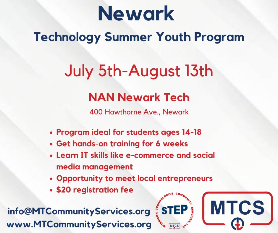 MTCommunitySer1's tweet photo. Next July 5th we start our summer program in Newark and Jersey City. 

Register now https://t.co/1trxKaT9If