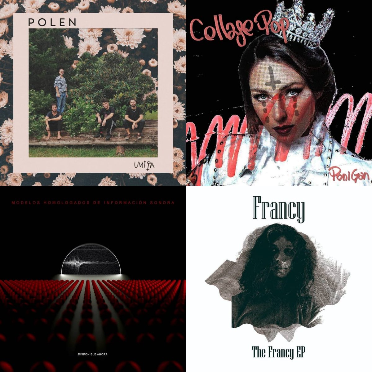 SubnivelDiscos's tweet photo. Hola! Estos son los nuevos lanzamientos de Subnivel Discos.

Uniqa/ Polen/ 2021
Poni Gan/ Collage Pop/ 2021
Fabricio Ariel/ Modelos homologados de información sonora/ 2021
Francy/ The Francy/ 2021

Disponible en todas las plataformas. https://t.co/w85HSBwGWg