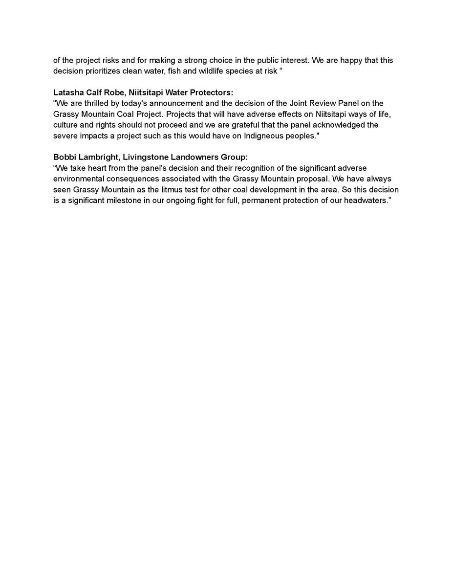 CPAWS Southern Alberta (@cpawssab) on Twitter photo Breaking News: Grassy Mountain Coal Project Rejected. Read our statement with <a href="/LLG_AB/">Livingstone Landowners Group</a> and <a href="/NiitsitapiWater/">Niitsitapi Water Protectors</a> below. #ableg #mountainsnotmines Breaking News: Grassy Mountain Coal Project Rejected. Read our statement with <a href="/LLG_AB/">Livingstone Landowners Group</a> and <a href="/NiitsitapiWater/">Niitsitapi Water Protectors</a> below. #ableg #mountainsnotmines