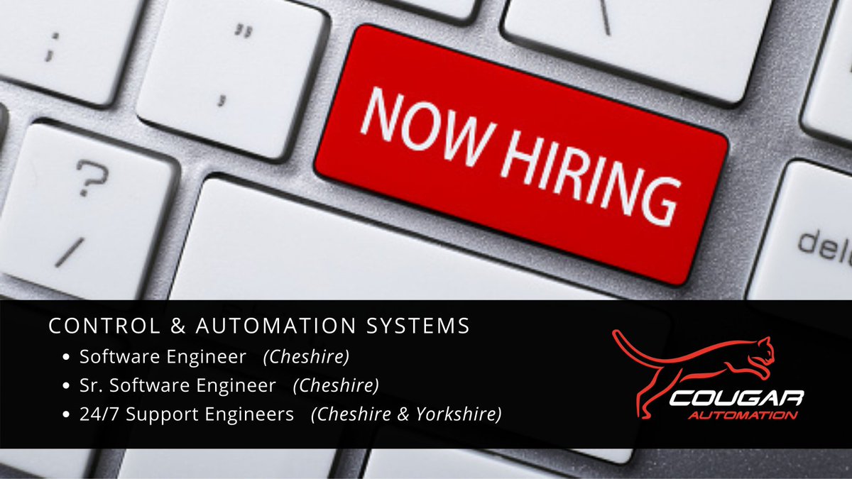 Consider joining our team at Cougar Automation! We currently are seeking engineers to join us at our #Cheshire and #Yorkshire locations. Get the details here: cougar-automation.com/cougar-automat… 
#hiring #cheshirejobs #yorkshirejobs #softwareengineeringjobs #supportengineer #controlsystems