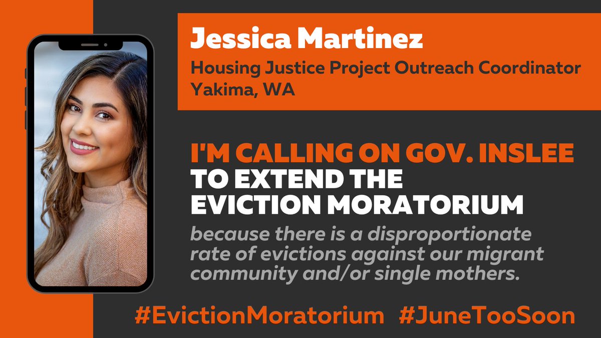 WLIHA's tweet image. .@GovInslee: Jessica, a service provider in Yakima, is calling on you to extend the #EvictionMoratorium! 📢#JuneTooSoon