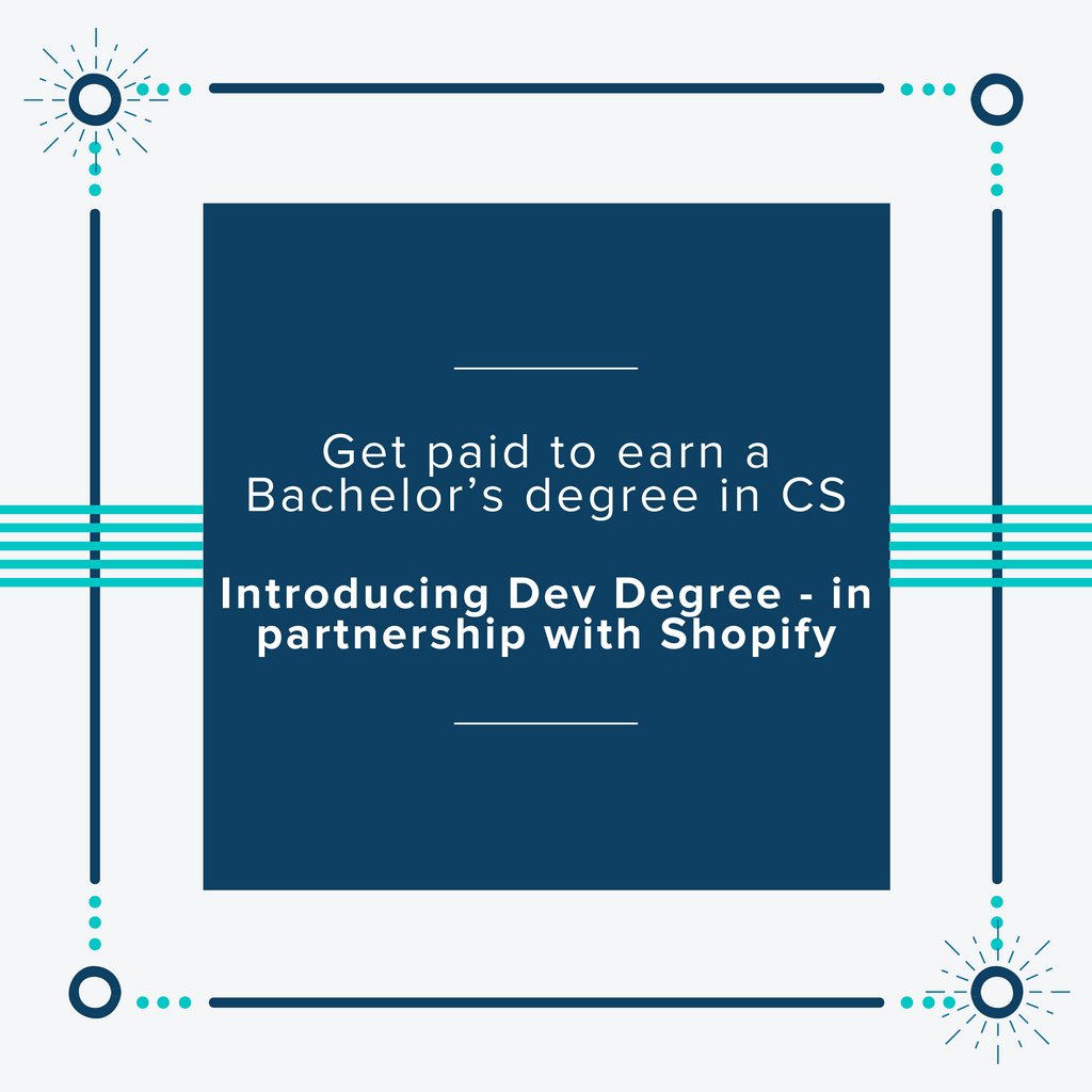 Shopify and Make School are partnering to provide Shopify's Dev Degree program to Make School students!
⁠
You'll get paid to work on real projects with Shopify while earning your Bachelor's degree in Applied Computer Science in 3 years.⁠

Learn more: l8r.it/SIlR