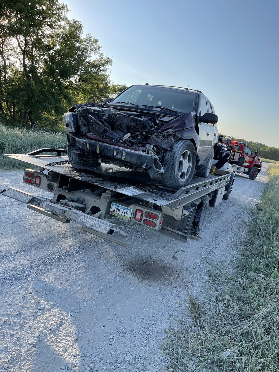 Neve1De's tweet image. A sprayer/car accident in my area last night. Car pulled right in front of sprayer, ended driving over the hood before it rolled. Farmer is going to be ok, but banged up. How do you not see a sprayer
