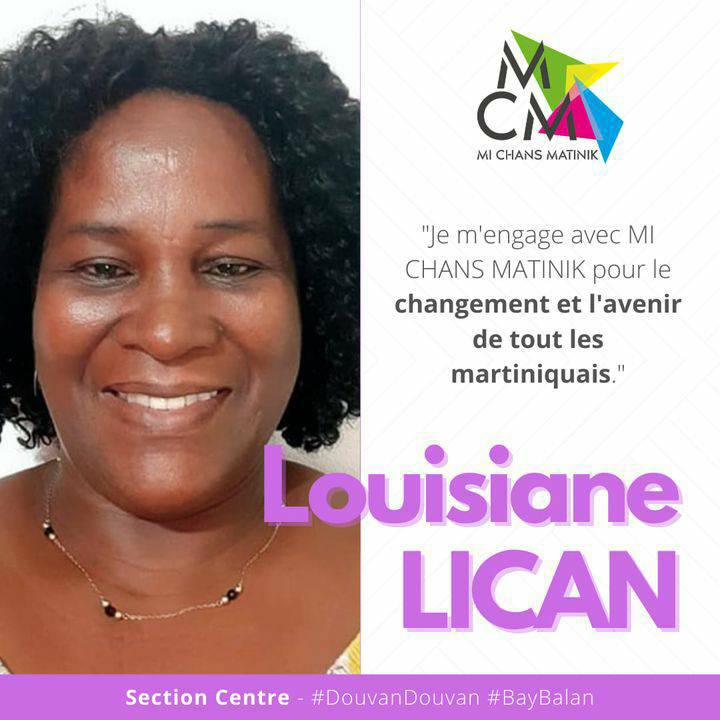 Louisiane LICAN, section CENTRE, pour la liste MI CHANS MATINIK
  #𝐃𝐨𝐮𝐯𝐚𝐧𝐃𝐨𝐮𝐯𝐚𝐧 #𝐁𝐚𝐲𝐁𝐚𝐥𝐚𝐧 
-
#michansmatinik #matinik #martinique #electionterritoriale2021 #ctm #electionctm2021 #politique #presentation #listemichansmatinik