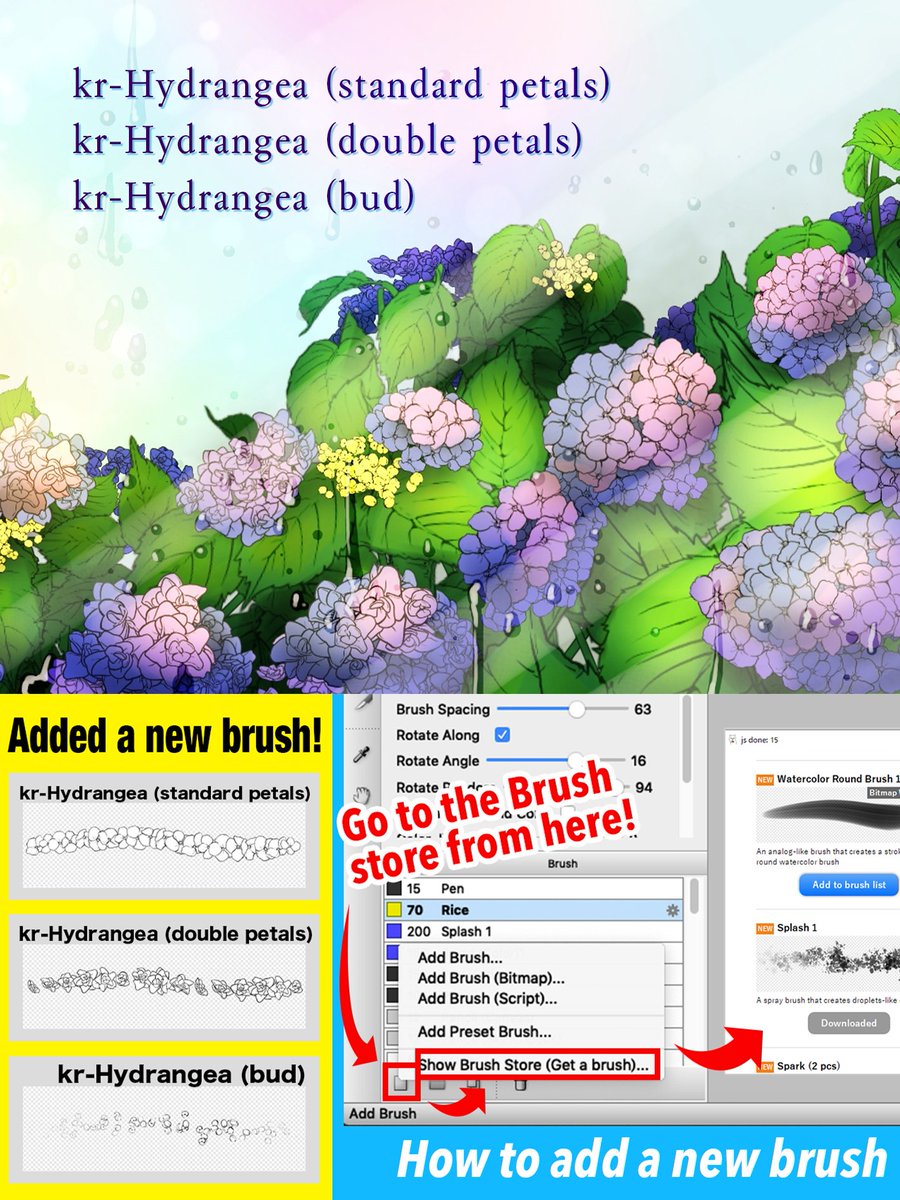 firealpaca_en's tweet image. 🔥🦙Added a new brush🦙🔥
Added ‘kr-Hydrangea (standard petals)’  and ‘kr-Hydrangea (double petals)’ and ‘kr-Hydrangea (bud)’  brushes!
firealpaca.com/material/
