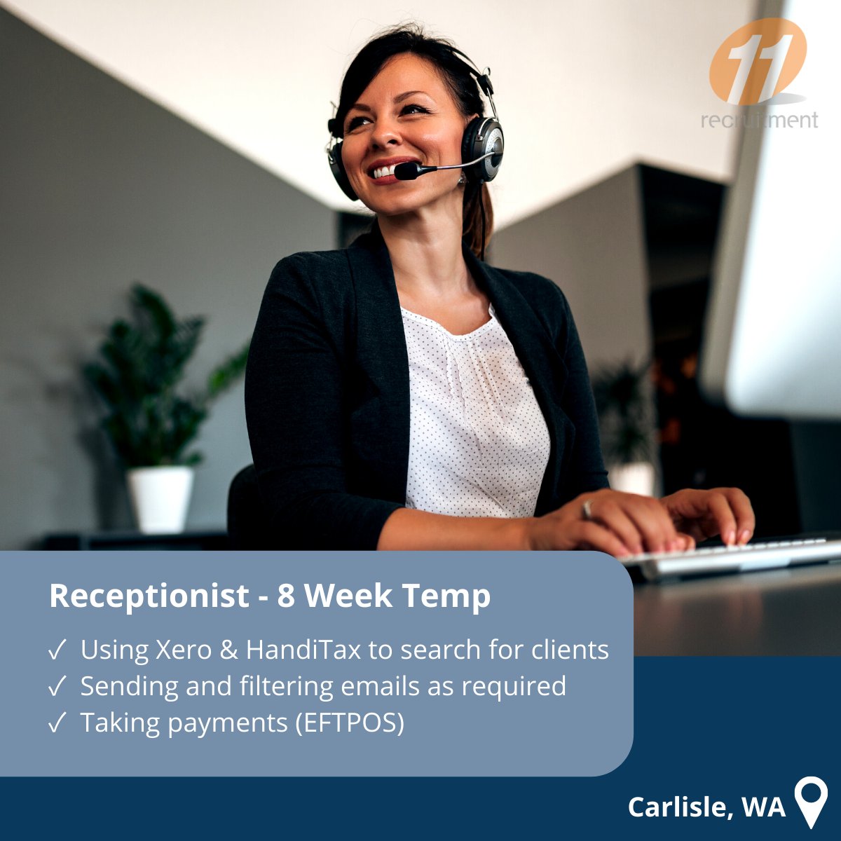 11_Recruitment's tweet photo. 🛎️ Our client is looking for a Temporary Receptionist for their business in Carlisle, WA.

Apply now ===> https://t.co/a02fgUHYsH

Please like or leave a comment to share this opportunity around

#jobvacancy | #perthjobs | #jobsinperth https://t.co/ghl4XRze5W