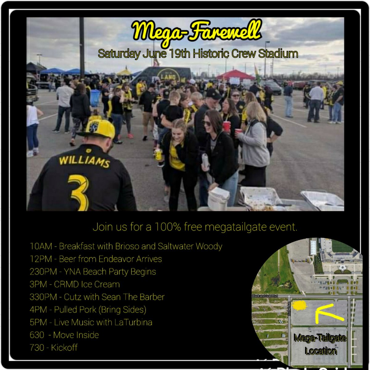 The Nordecke along with all of the Columbus Crew supporters groups cordially invite you to attend a Mega-Farewell to Historic Crew Stadium.  All friends old and new are welcome to stop by to eat, drink, and dance prior to the match this Saturday June 19th.