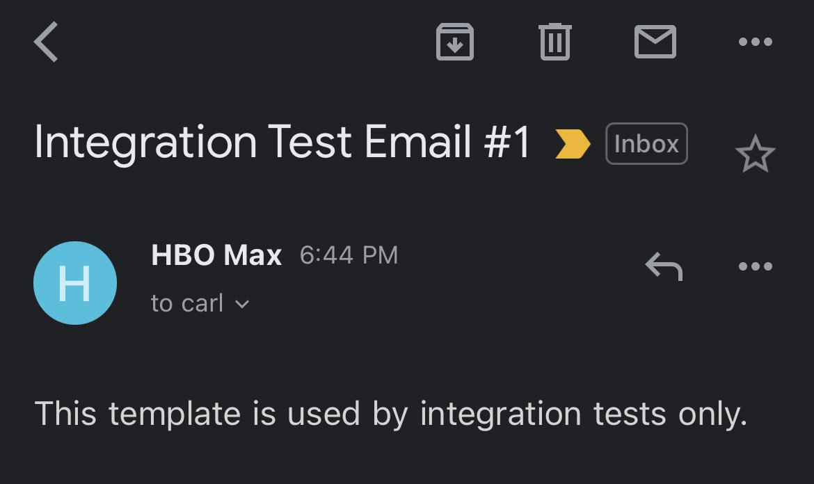 might want those integration tests to integrate a bit less of your prod email stack, ⁦<a href="/hbomax/">HBO Max</a>⁩