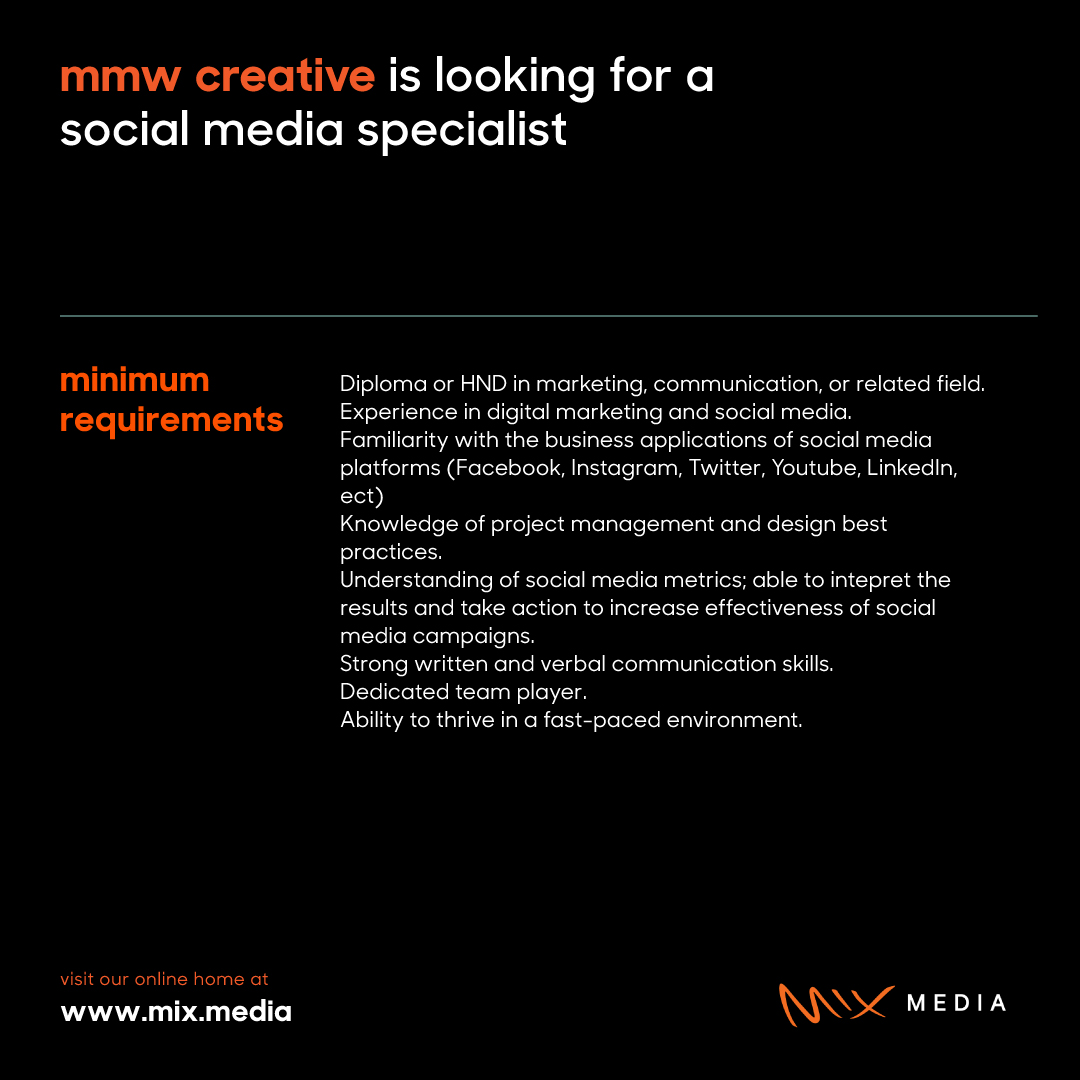 mixmediatweets's tweet photo. We are inviting interested applicants to join the #MixFits family! All interested applicants to send their resume and portfolio to careers@mix.media before the 30th of June, 2021. 

Only shortlisted candidates will be notified. We look forward to meeting you! https://t.co/kwZwj57uCU
