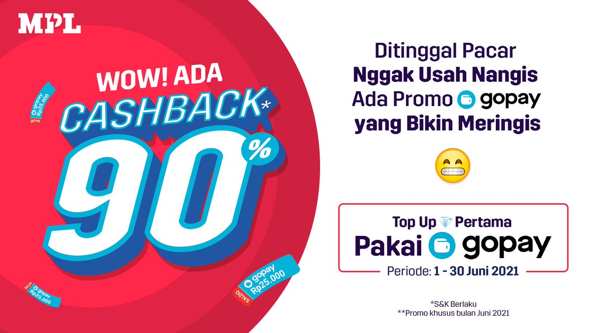 mpl_id's tweet photo. Putus cinta nggak perlu galau karena ada cashback dari GoPay! π
Spesial buat pengguna baru MPL, top up π via GoPay bisa dapetin Cashback 90%! Top up yuk di π² https://t.co/FjcPr3kFCi!
β β β β β β β β β
#MainMPL #MPLID #MPL #MobilePremierLeague #MPLxGoPay #CashbackGoPay https://t.co/wDV4eEV87p