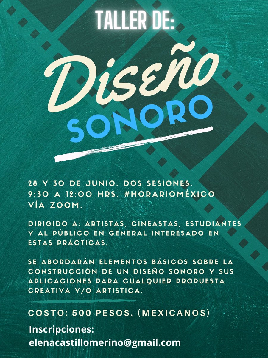 Elentric's tweet photo. Ya esta el taller de Diseño Sonoro🎧📻💙 ahora entre semana para todos aquellos que no pudieron tomar el anterior, mucho les agradezco que lo compartan!!✨ Enfocado para cine, radio, cortos, performance, teatro. https://t.co/Mv3vD59l7f
