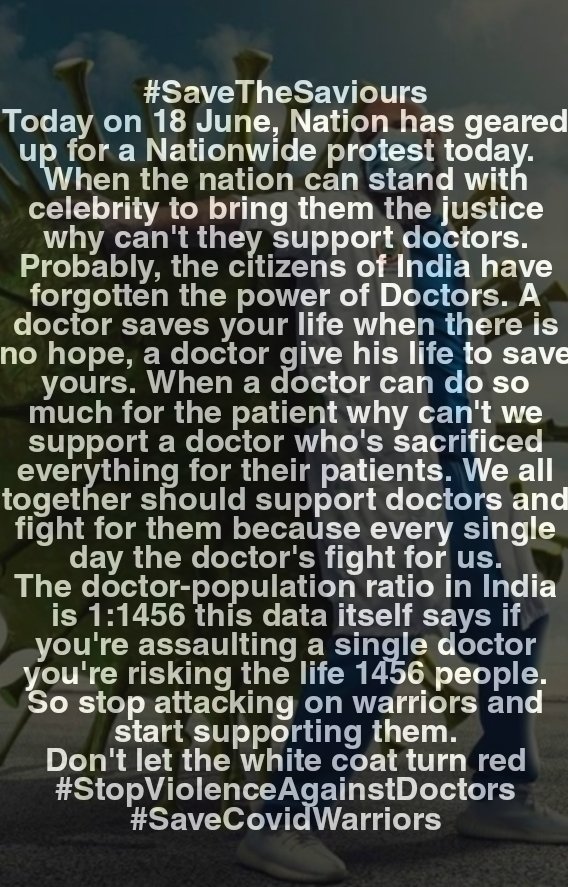 itanisha_27's tweet photo. No matter if you're a medical student or not, a single tweet/story of yours will make a difference
#SaveTheSaviours 
#StopViolenceAgainstDoctors https://t.co/QaKRSVFrrx