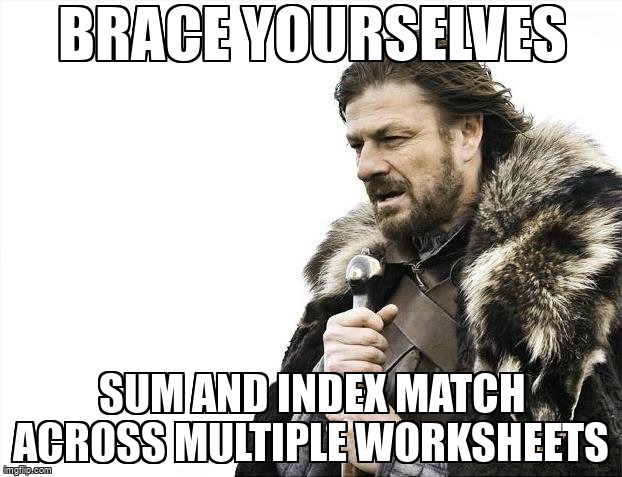 overflow_meme's tweet image. Sum and Index match across multiple worksheets stackoverflow.com/questions/6802… #excel2010 #excel #vba #excelformula