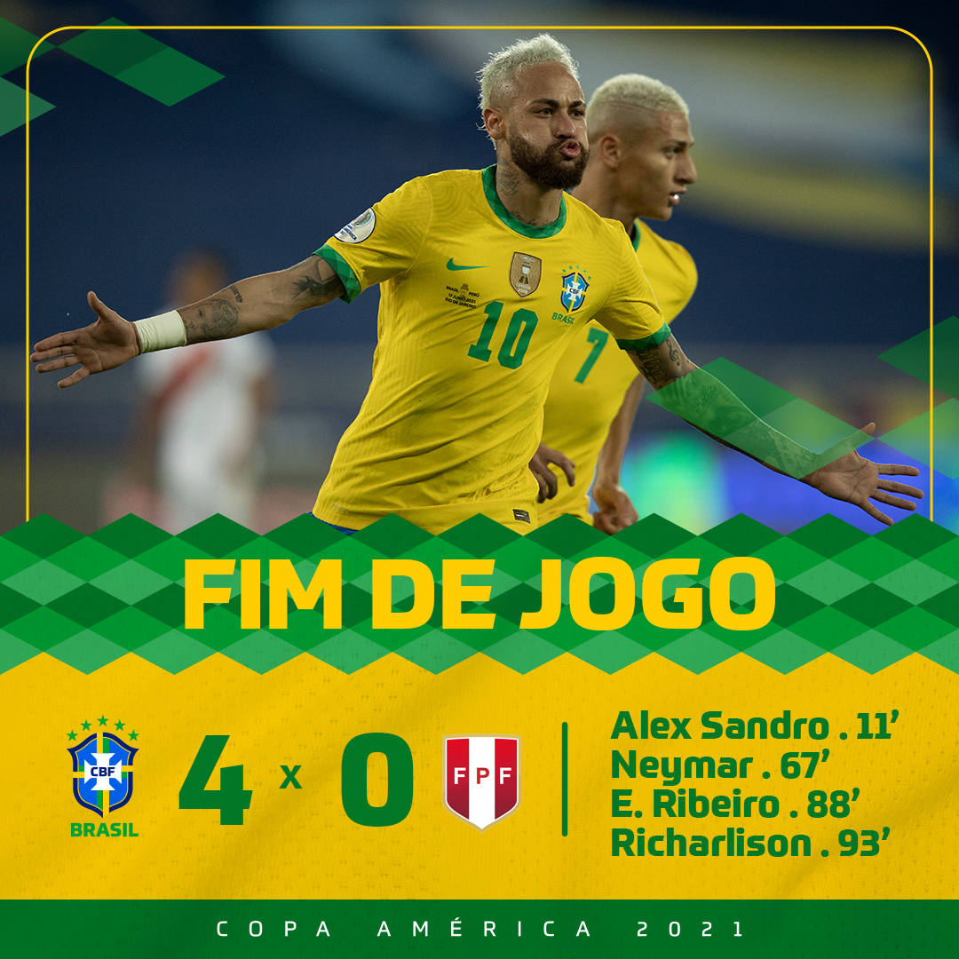 FIM DE JOGO! É GOLEADA DO BRASIL!

🇧🇷 4x0 🇵🇪 | #BRAxPER #VibraOContinente