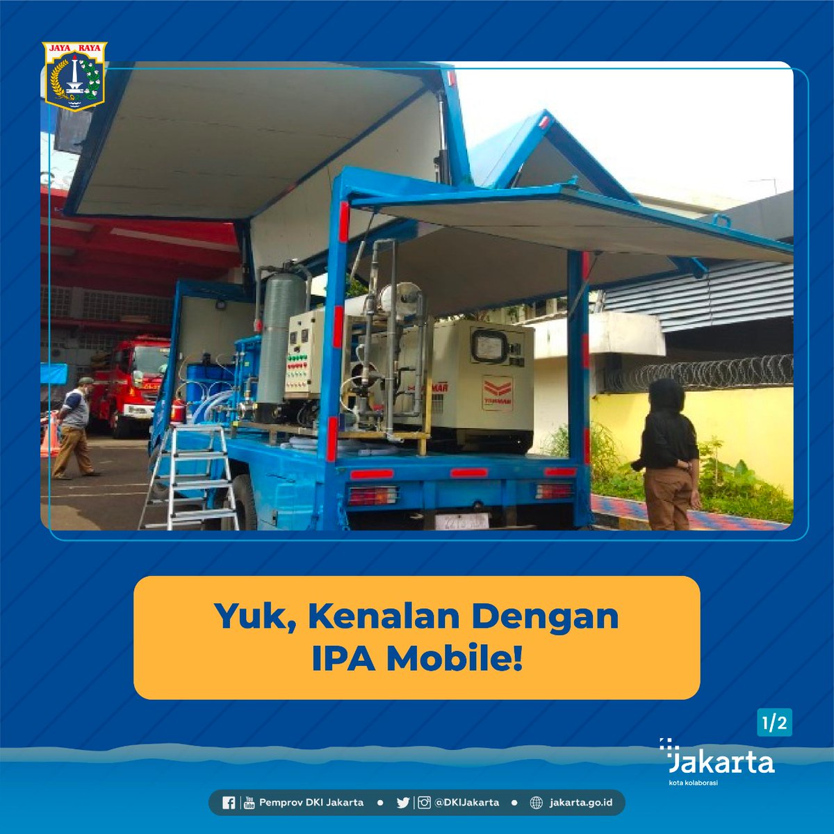 DKIJakarta's tweet photo. Yuk, kenalan sama Instalasi Pengolah Air (IPA) Mobile!
Pemprov DKI Jakarta tingkatkan infrastruktur layanan air bersih jakarta dengan pengadaan IPA Mobile.
#IPAMobile #dinassda #airbersih #instalasipengolahanair #dkijakarta #kotakolaborasi #jakartabangkit https://t.co/KIdEkyF0rA