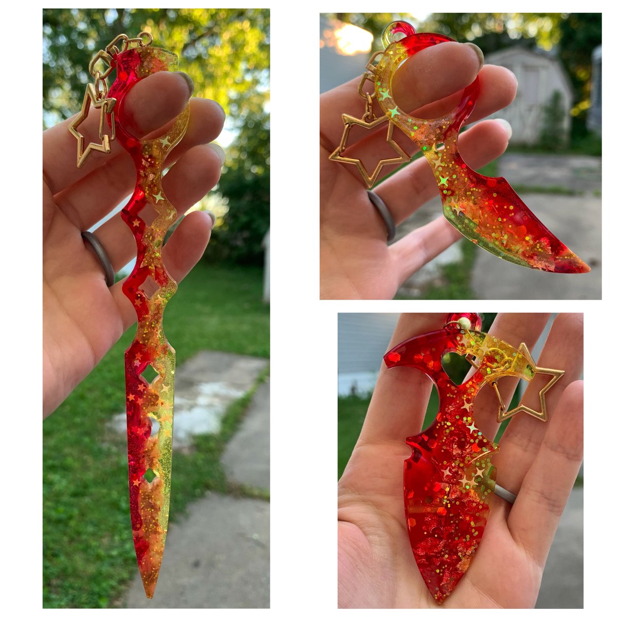 lunargeode's tweet photo. One of my favorite dagger sets I made❤️ inspired by this beautiful creature🥵🔥 #rengokukyojuro #rengoku #resinart #resindagger #demonslayer https://t.co/GRWtHejL0S