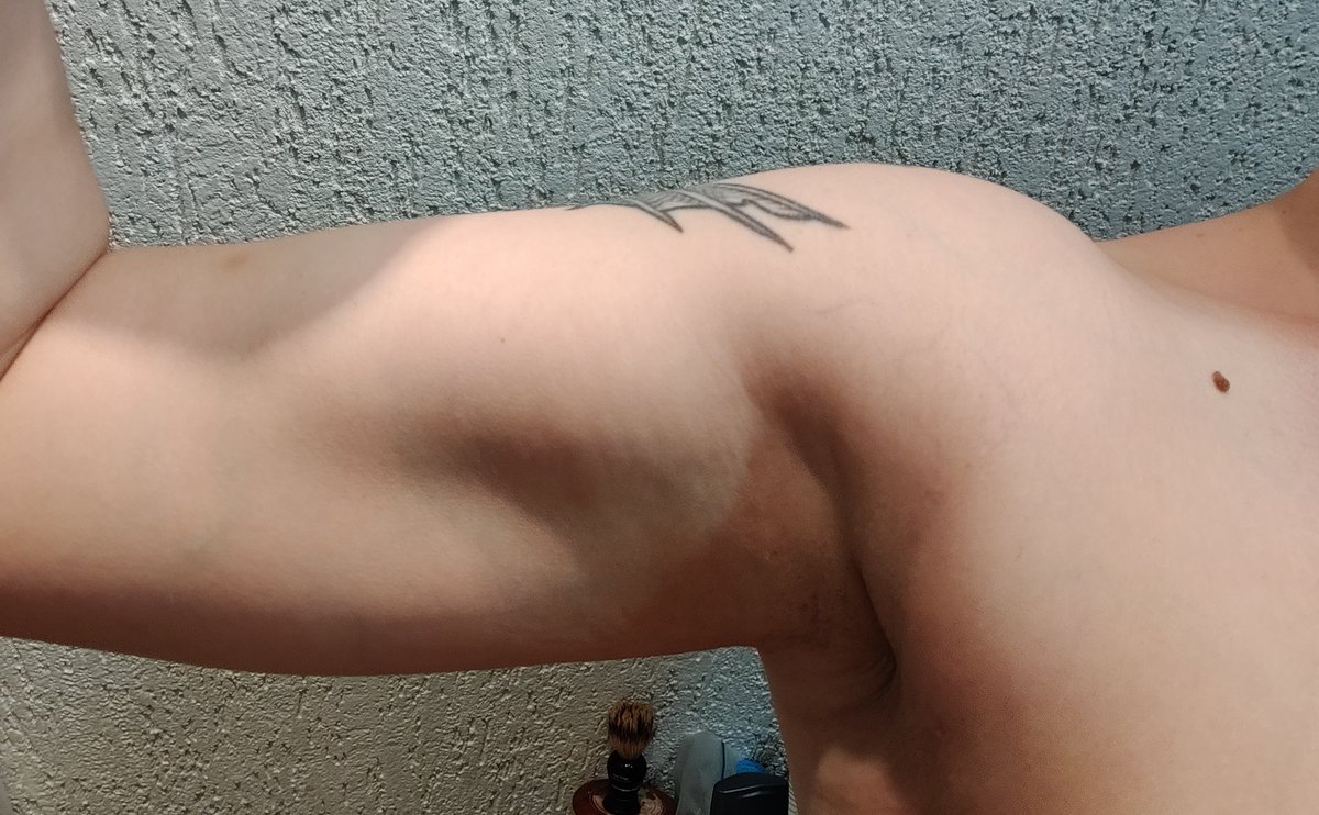 gildedbat's tweet photo. While I wait for my frozen dinner to finish heating up (#gradlyfe), who wants a ticket to the gun show? I have a delt! 😄 Just the one. But it's new! I haven't had a delt since injury made me stop doing aerials. https://t.co/GVDcuk6Kui