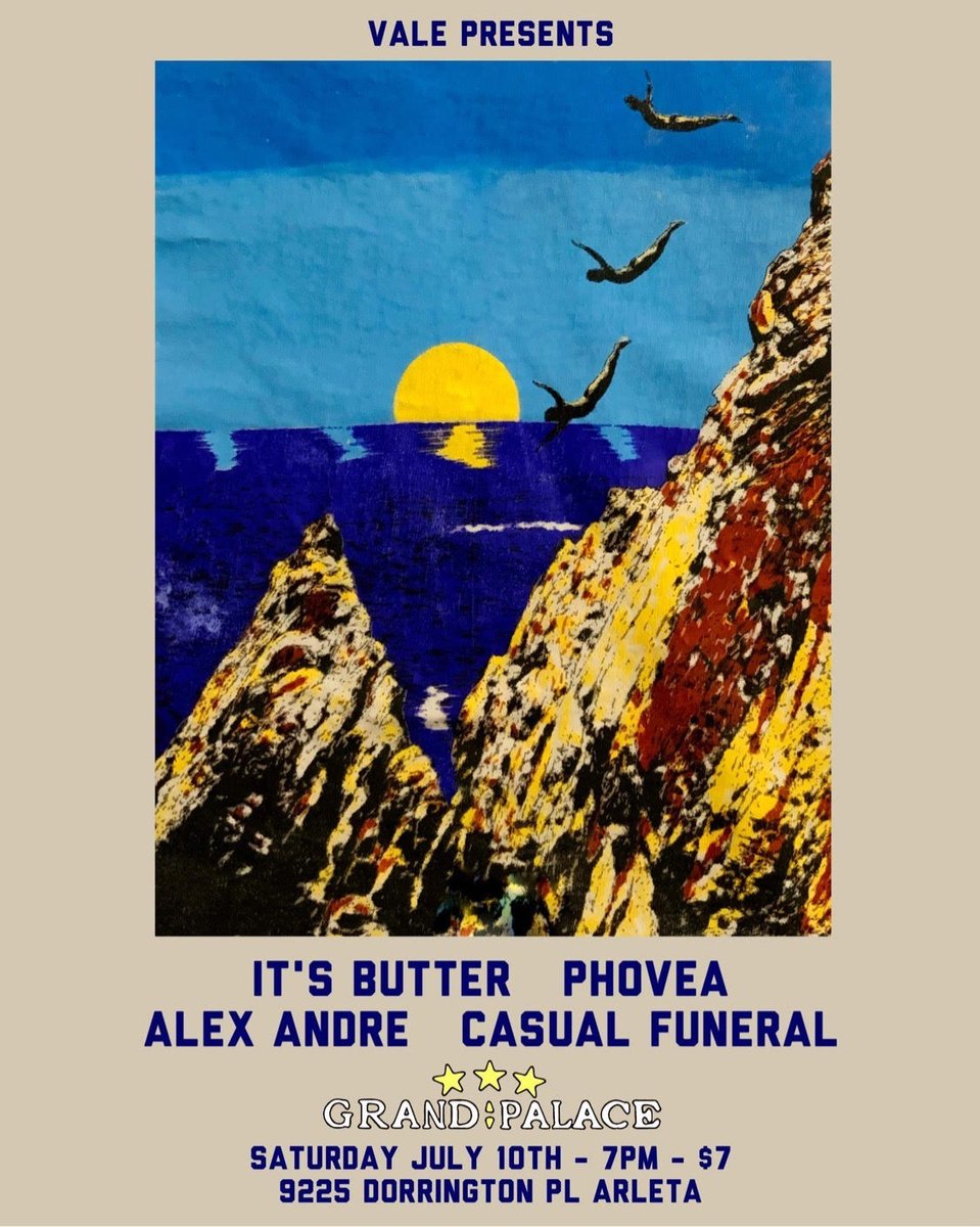 WE BACK BABY!!! ✌🏽😎✌🏽
JULY 10TH @ THE GRAND PALACE w/ @helloitsbutter <a href="/CasualFuneral_/">Casual Funeral</a> and @cesaraalas of Alex Andre! Come and shake ya booties with us 🕺