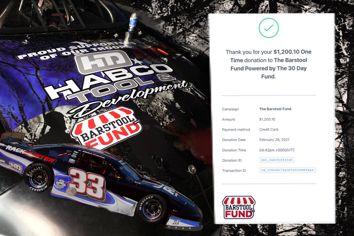 This weekend at the Milwaukee Mile is race #1 of the <a href="/barstoolsports/">Barstool Sports</a> Super Late Model! Habco purchased the hood of the car in our Ebay auction and 100% of the funds raised were donated directly to the @BarstoolFund! 
Couldn’t be more excited! 
Live PPV coverage on @speed51dotcom