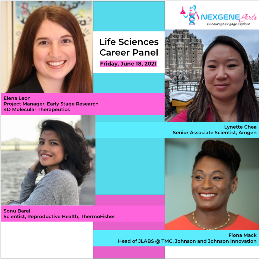 This Friday, NexGeneGirls will host a career panel with Fiona Mack, Elena Leon, Sonu S Baral, and Lynette Chea! We are super excited to hear from this incredible group of women and learn about their journeys as women in science! #NexGeneGirls #WeCommitToChange #womeninstem