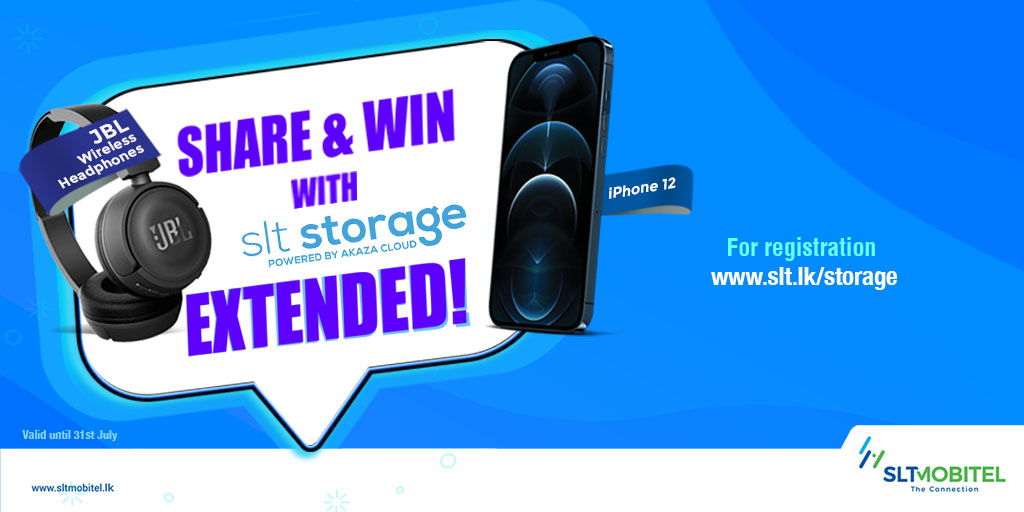 SriLankaTelecom's tweet photo. Gift alert! Now you have more time to win exciting gifts! Register now and keep sharing!
Extended till 31 July 2020
Visit - https://t.co/TiIQOwMB2K
#SLTMOBITEL #SLTStorage #ShareandWin https://t.co/7IiTXrk66k