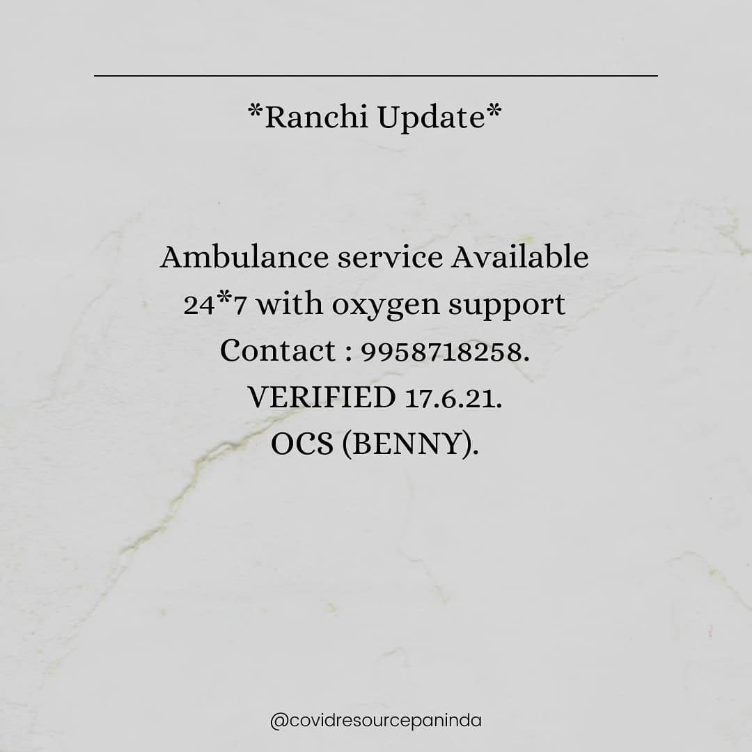 Ambulance service in #Ranchi
#Covid19IndiaHelp #COVID19 #CovidResources