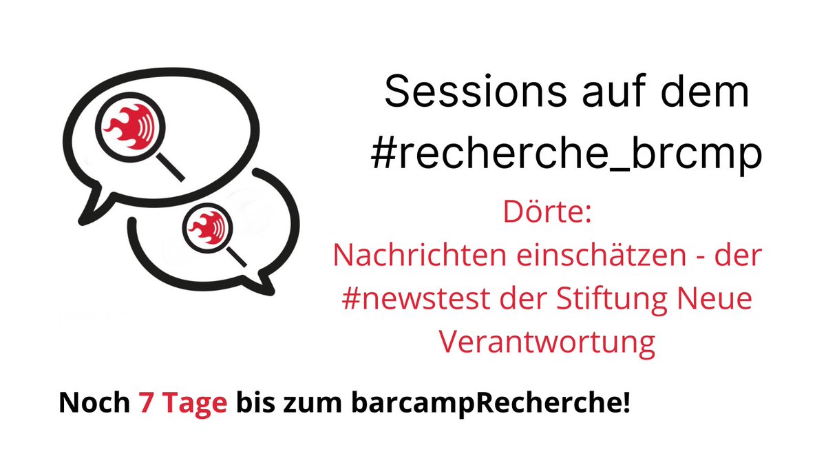 recherche_brcmp's tweet photo. Noch 7 Tage bis zum #recherche_brcmp! Unser Countown läuft und wir präsentieren euch jeden Tag einen Sessionvorschlag! Heute: Dörtes Session "Nachrichten einschätzen" Sie will mit euch über den #newstest der @snv_berlin diskutieren! #fakenews https://t.co/czBFHuEoJN