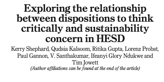 BOKU_IDR's tweet photo. Publication alert >> Exploring the relationship between dispositions to think critically and sustainability concern in HESD https://t.co/thlyPYnb0A
co-authored by @lorenzjprobst of @BOKUvienna
π? PM!
#HESD #ESD #sustainabilitylearning #SDGs @ECER_EERA https://t.co/1FJspolEOJ