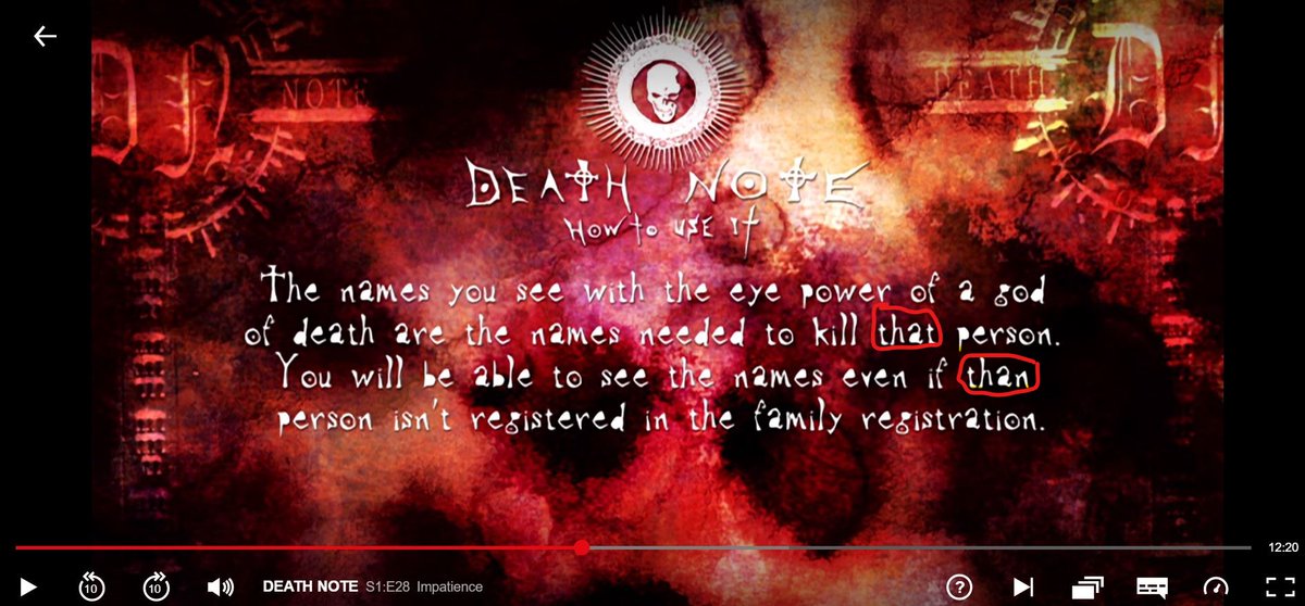 DimiNakov's tweet photo. Just Noticed a Typo on One Of The Rules from @DeathNoteFanPge @netflix Season1, Ep28 - #Impatience. The second Sentence should be "That" instead of "Than" #DeathNote #Netflix #DeathNoteFans https://t.co/uGS3WjrIop