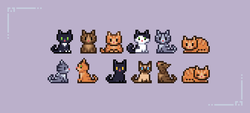 Arborore's tweet photo. These are the #cats I drew for fun some time ago. 
#pixels #pixelart https://t.co/wqo5qycf6q