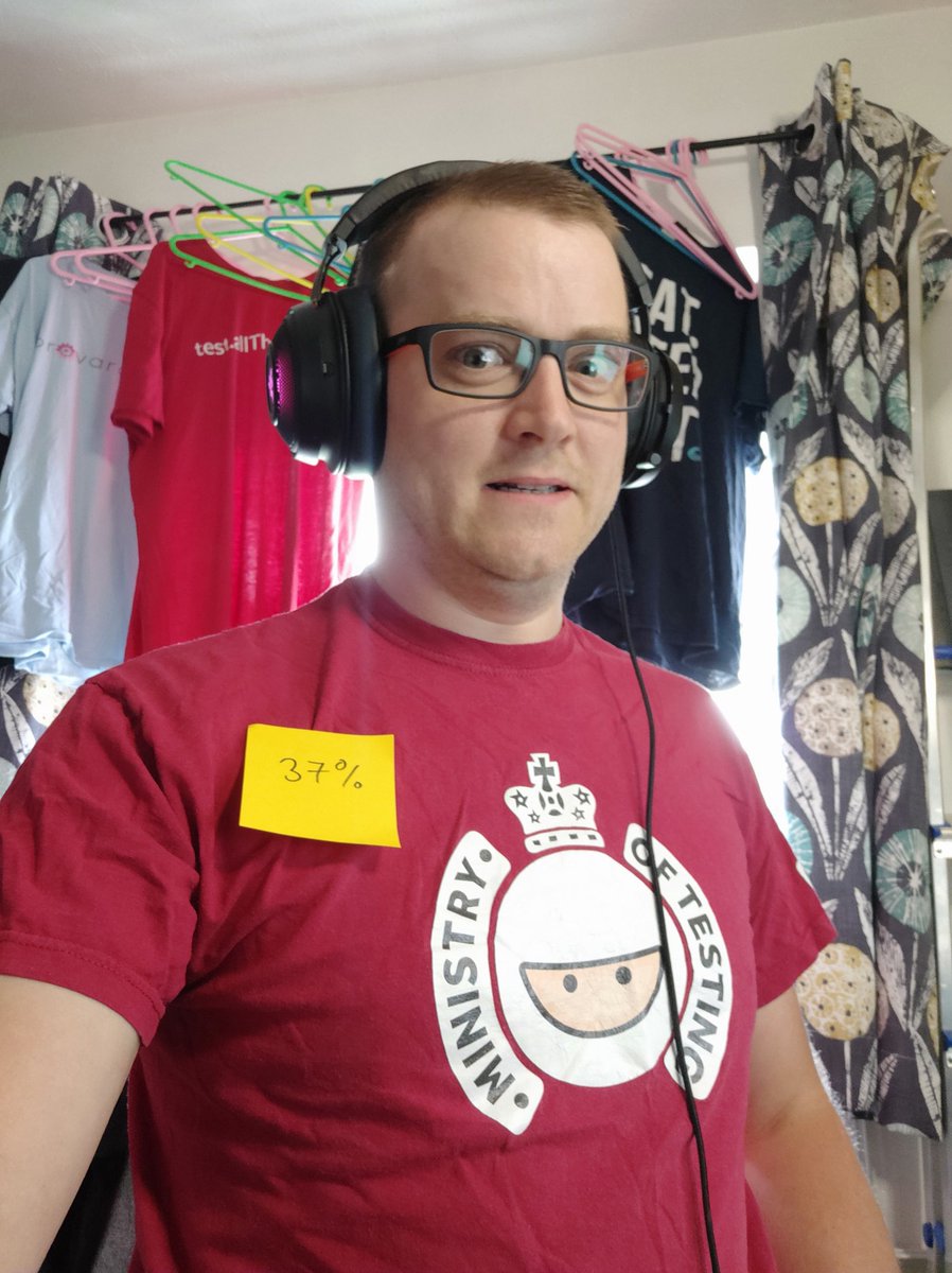 christovskia's tweet photo. #TestBashathon Hour 15/24
Delirium is setting in....at 37%
Swag top 15/24 back with #MoTinTheWild @ministryoftest https://t.co/iQV70aoROD