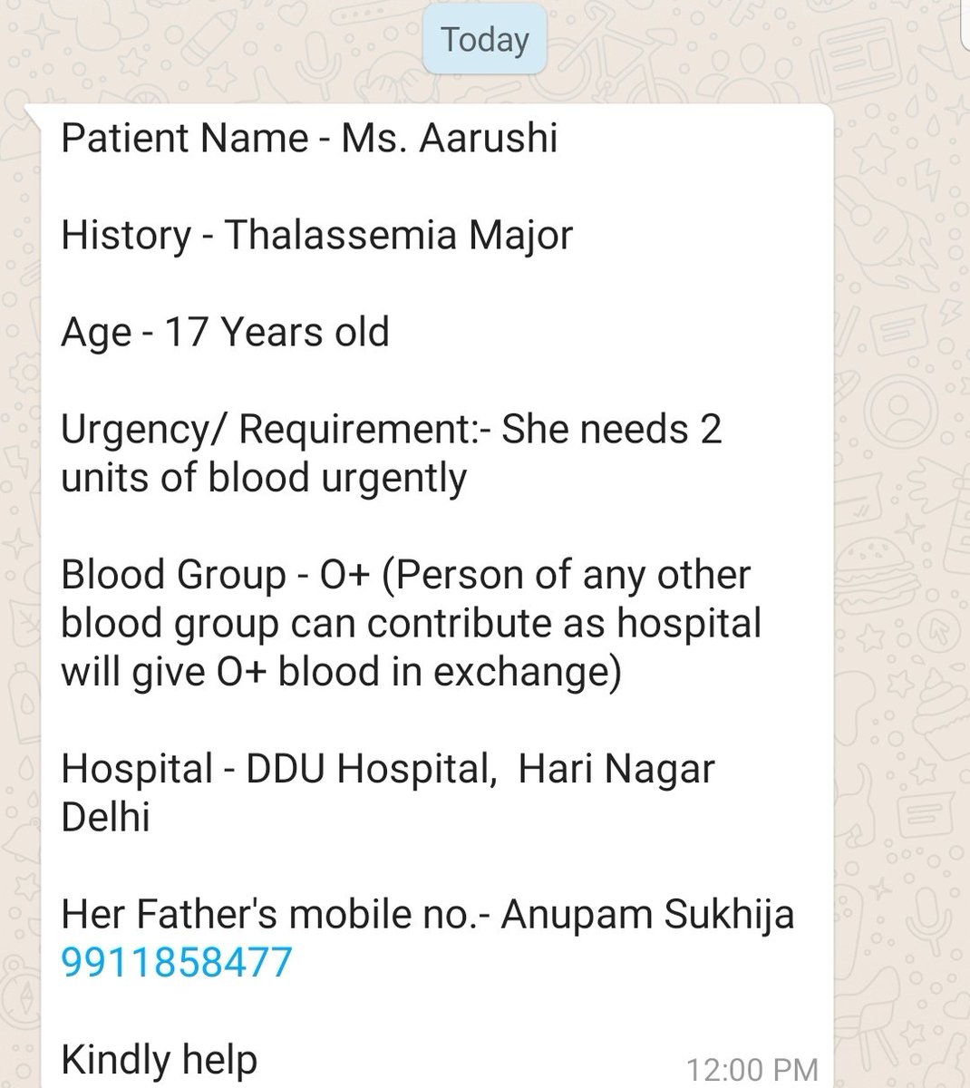 asiframeez's tweet photo. 2 units of blood needed in #Delhi (SS attached)
Ph:9911858477
Plz help 
@IndiaToday @RubikaLiyaquat @anurradhaprasad @nistula @suhasinih @Geeta_Mohan @sardesairajdeep @prernakaul @SanjayBragta @TheSamirAbbas @sakshijoshii @arjunbhatigolf @aruneshkumara #IndoArabHelpingHands https://t.co/zlSSfx6QA0