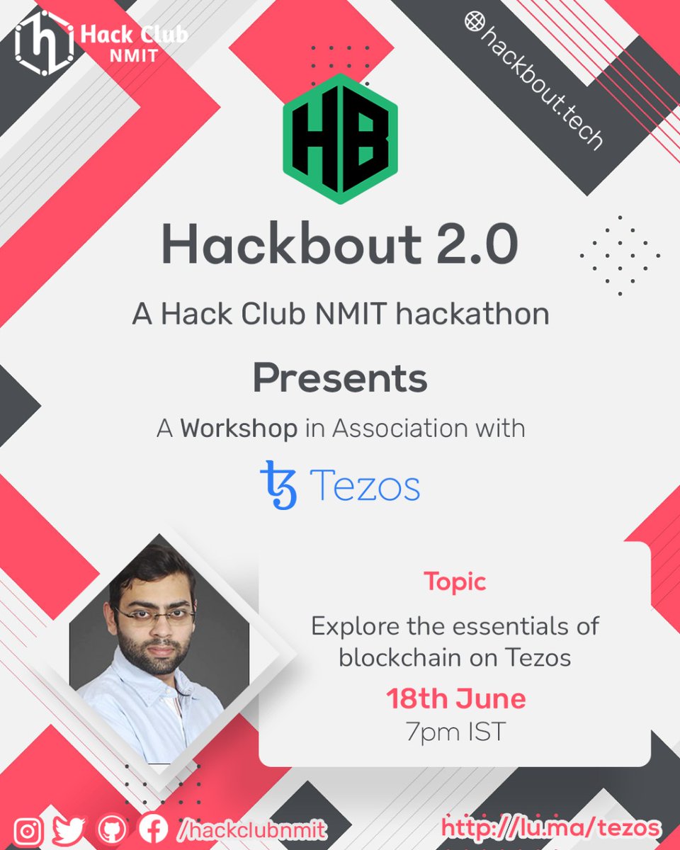 HackClubNmit's tweet photo. Tezos, our associate sponsor, will be conducting a detailed workshop on “ Explore the essentials of blockchain on Tezos ” on

🗓️  18th of June 2021 at
⌚ 7pm IST

Registrations are open:
https://t.co/DlcPLExCZO

#hackbout #hackclub #hackclubindia #hackclubnmit #tezos https://t.co/0e7M2oNH9t