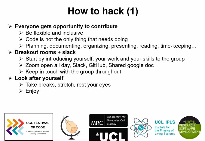 eResearch_UCL's tweet photo. #UCLCodeFest Day 5 is the Bioimage Analysis Collaborative #Hackday
... but what is a hackday?
1⃣listen to pitches
2⃣choose what you want to work on
3⃣collaborate with your team
4⃣present work
@giulia_paci @HaroonRChughtai @brain_globe @UCL_IPLS @STPimagingUCL @MRC_LMCB https://t.co/KQAFWrZyzj