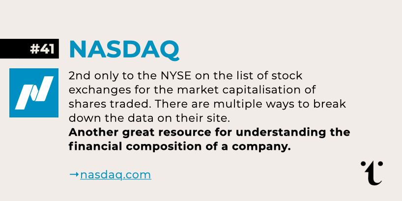 allthecitizens's tweet photo. #41/50 of our daily #OpenSourceToolkit is the @Nasdaq

Second only to yesterday’s entry on the list of stock exchanges in terms of market capitalisation of shares traded, NASDAQ likewise gives users the tools to probe financials of companies listed on it.

https://t.co/hB7EY9hqWA https://t.co/i4hMzjU5Of