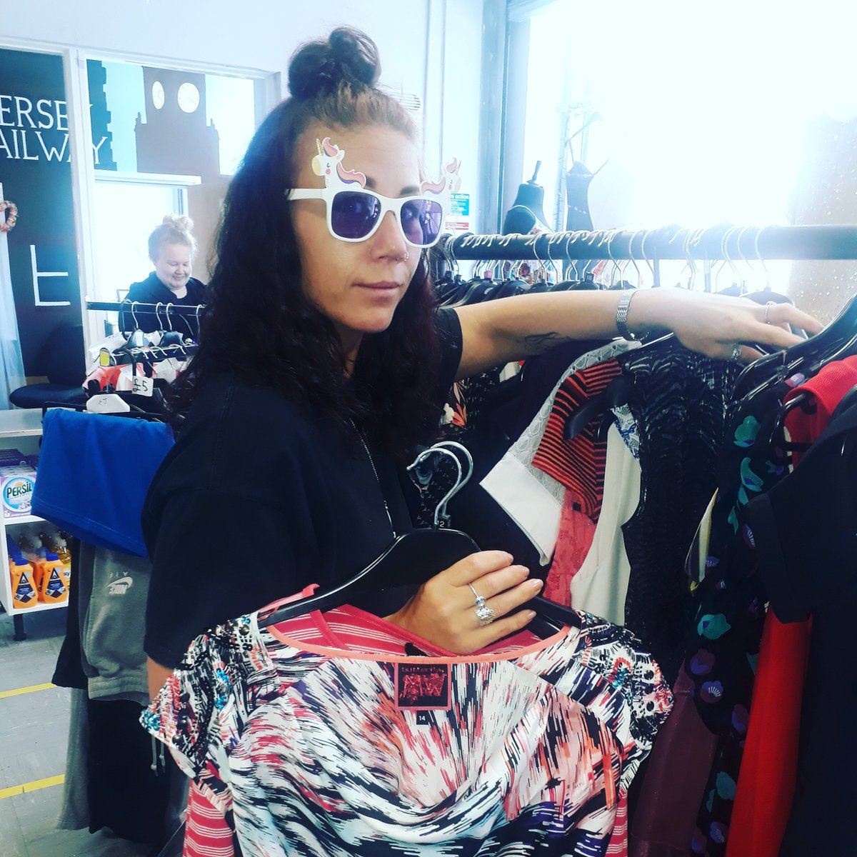 As we begin our day of celebration for those on the ESF project our shop is open and busy. The radio is blastong out the summer tunes and everyone is feelin the positive vibes. Our girl is wearing this mornings donation of the unicorn rays !
#unicorn 
#Summer2021