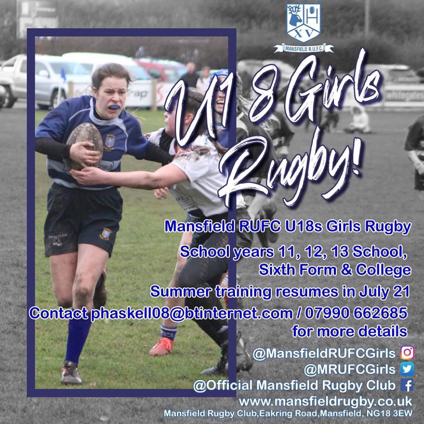 Mansfield U18 girls are recruiting and need YOU! Come and join a welcoming and supportive team of coaches and players. Rugby might just be a passion you never knew you had 💙🤍💙