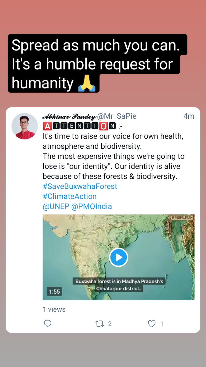 #SaveBuxwahaForest 
#ClimateAction
#Buxwahaforest 
<a href="/PeepalFarm/">Peepal Farm</a> 
<a href="/PMOIndia/">PMO India</a> 
<a href="/narendramodi/">Narendra Modi</a> 
<a href="/DDIndialive/">DD India</a> 
<a href="/IndianExpress/">The Indian Express</a> 
<a href="/UNEP/">UN Environment Programme</a> 
<a href="/UNFCCC/">UN Climate Change</a> 
<a href="/TutorialSapient/">Sapient Tutorials</a> 
<a href="/Divyans88526673/">Divyanshu Saxena</a>