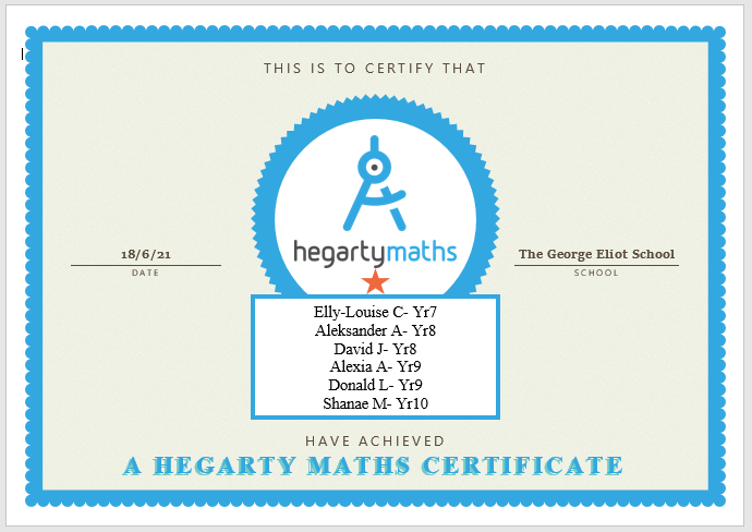 GES_MathsandCS's tweet photo. A huge well done to our @Hegartymaths Heroes Award winners for this week, you have all been amazing and have showed true #STARvalues, with each year group having a representative as well! 

@GeorgeEliotSch @HegartyTeam #STARvalues #HappyFriday #MathsAwards https://t.co/5qOdkqTjat