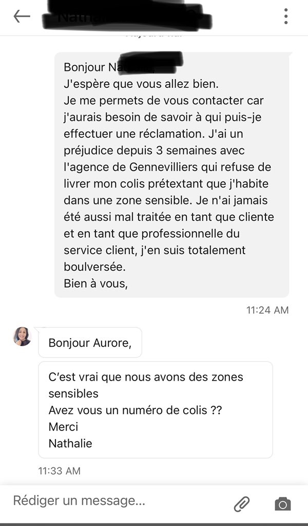 Aurore Lanchart (@auroreserete) on Twitter photo La république française à 2 vitesses. Je suis outrée de la réponse de <a href="/DPD_Fr/">DPD France</a> qui refuse de livrer mon colis á <a href="/VilleSaintDenis/">Ville de Saint-Denis</a> . <a href="/MathieuHanotin/">Mathieu Hanotin</a> pouvez-vous agir afin que DPD cesse sa discrimination envers les habitants de St-Denis ? La république française à 2 vitesses. Je suis outrée de la réponse de <a href="/DPD_Fr/">DPD France</a> qui refuse de livrer mon colis á <a href="/VilleSaintDenis/">Ville de Saint-Denis</a> . <a href="/MathieuHanotin/">Mathieu Hanotin</a> pouvez-vous agir afin que DPD cesse sa discrimination envers les habitants de St-Denis ?
