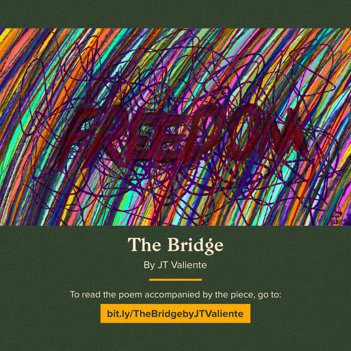 DevSocAteneo's tweet photo. The Bridge by JT Valiente

To view the poem accompanied by this piece, go to https://t.co/RrEpbd6Ceq.

We invite you to allow the political voices of our DevSoc writers to move you as we journey to reimagine new worlds.

#DSKursoNewsletter
#DutyDissentDevelopment https://t.co/5BD7WVwhA3