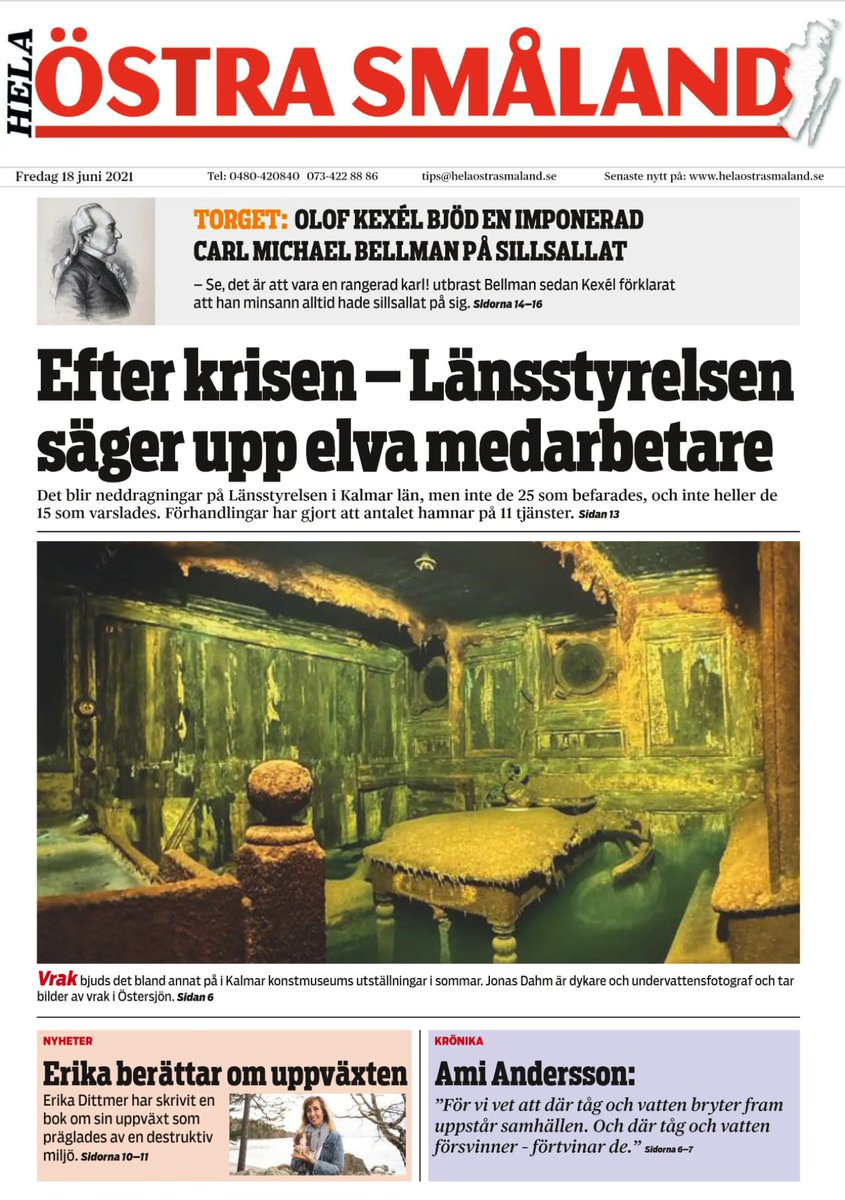 Veckans e-tidning ute nu! Vrakbilder⚓, Kameleontflickan och Maskrosbarn🦎🌼, Minskad arbetslöshet📉️, Sillsallat och Bellman på Torget🐟, Spelkonsol med vev🕹️, krönika av Ami Andersson🚂 och mycket mer! Prenumerant? TACK!👍 📰👓
e-tidning.helaostrasmaland.se