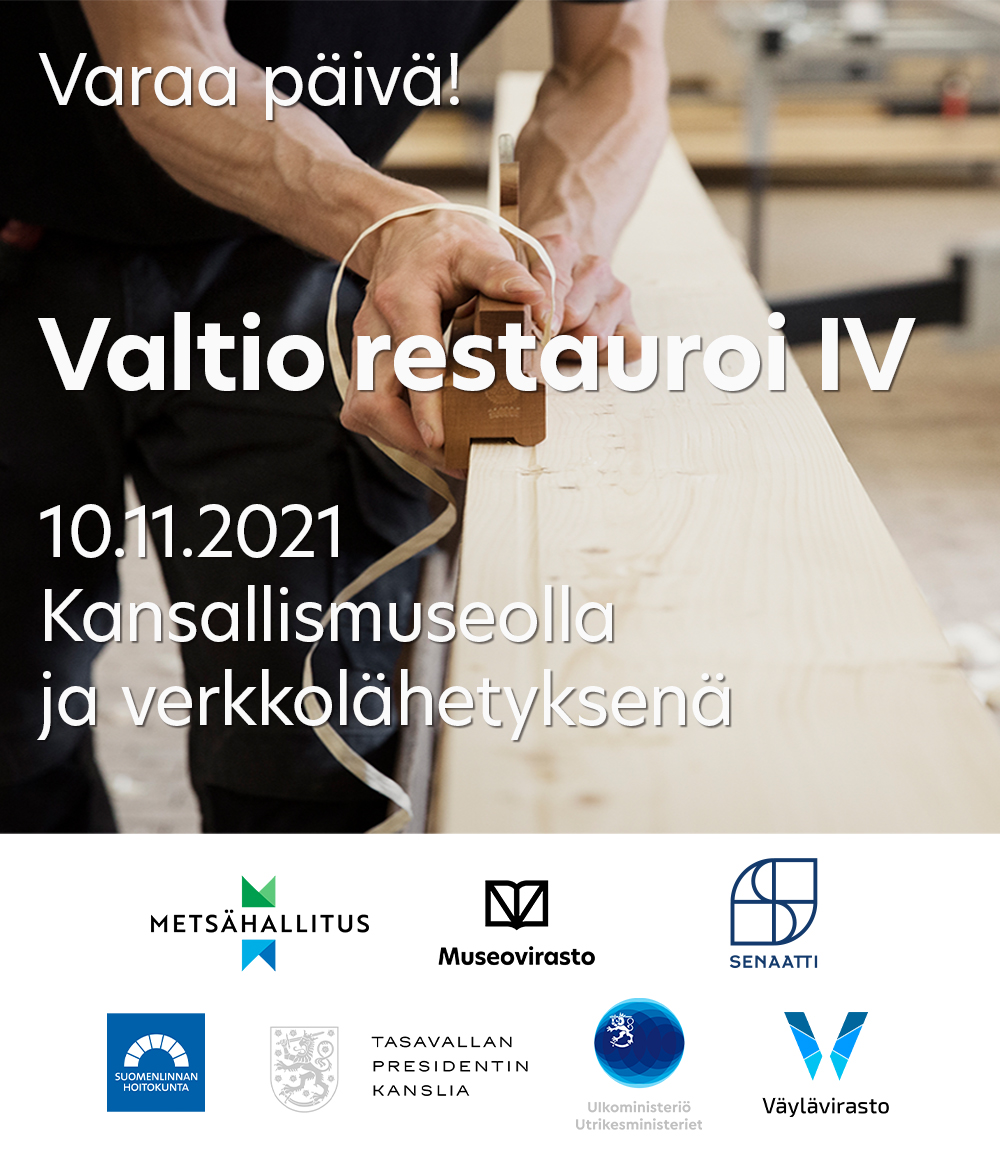 Varaa päivä: Valtio restauroi -seminaari järjestetään 10.11.2021 Kansallismuseolla sekä suorana verkkolähetyksenä. Teemana on Hyvä työ on tekijöidensä summa. 

Ohjelma ja ilmoittautuminen tulossa syksyllä bit.ly/3zrH1nU

#valtiorestauroi #restaurointi #varaapäivä