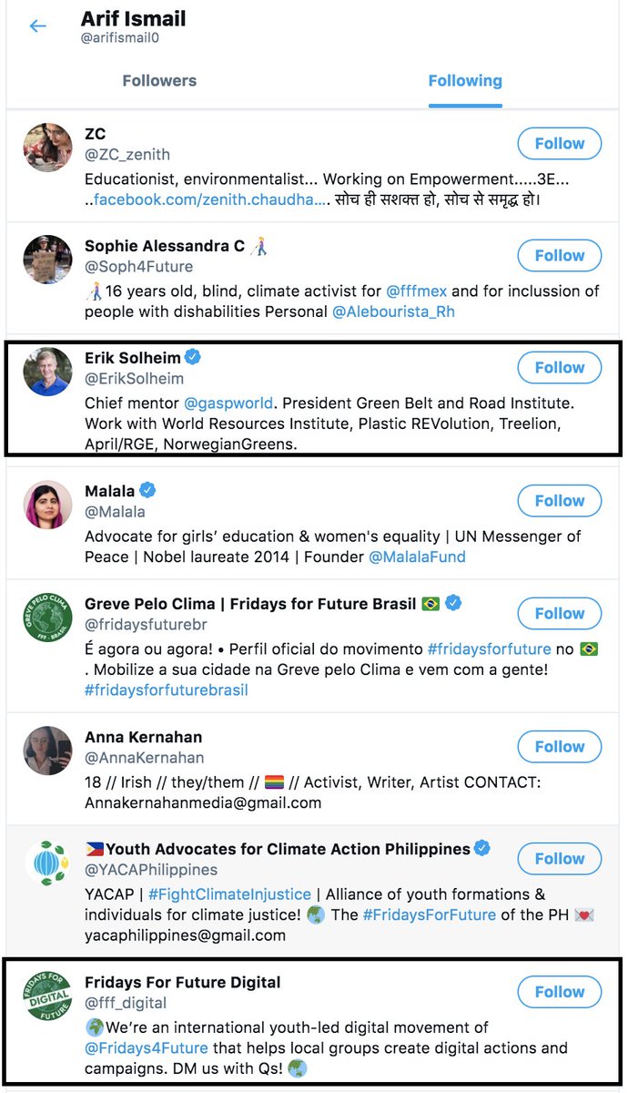 Sorry to wait (thats full list) he is not following Mommy Janine!After all that she did for him.But he follows in the end of the list Daddy Erik! He tagged Norwegian diplomat on 2n day of his "work".Another KEY account in this scheme is FFF Digital branch:
