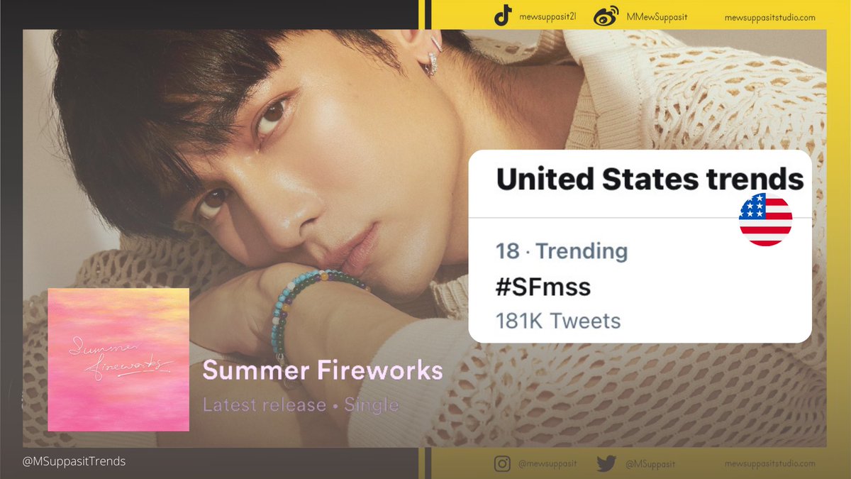MSuppasitTrends's tweet photo. No. 18 in USA 🇺🇸 TRENDS! 🥳

Thank you mewlions from the USA!
Let’s push more the tag! 

#SFmss @MSuppasit https://t.co/7hHWJJmpLH