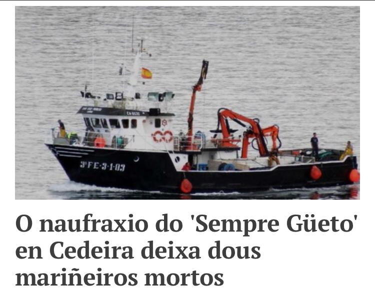 O traballo no mar é tan esencial como perigoso.Volvemos lamentar a morte de dous mariñeiros na nosa costa.O Sempre Güeto naufragou onte pola tarde cando voltaba á súa casa en Portosín.
A nosa solidariedade e agarimo cos familiares, amizades,compañeiros e compañeiras dos falecidos